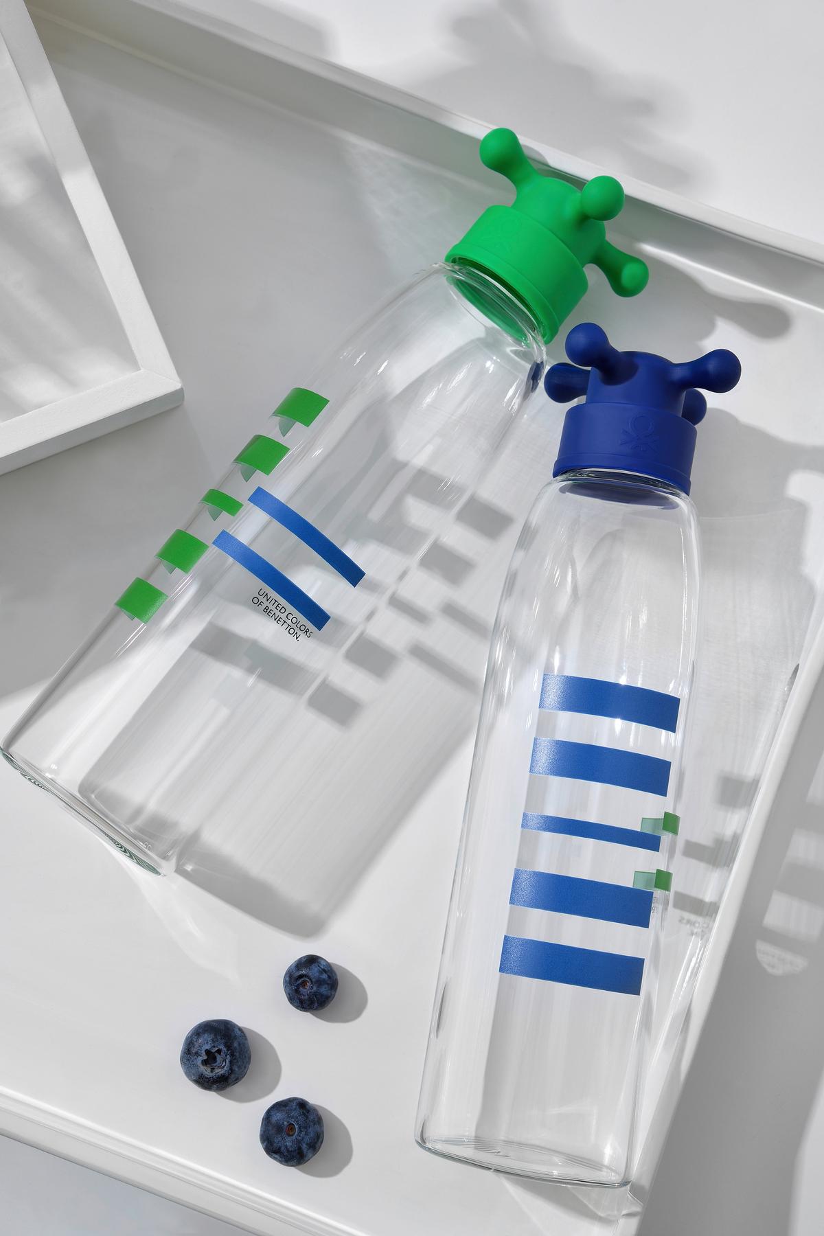 Trinkflasche Grün / Weiß 0,5 L Kunststoff/glas - Transparent/Weiß, Basics, Glas/Kunststoff (6,5/6,5/25,5cm) - Benetton