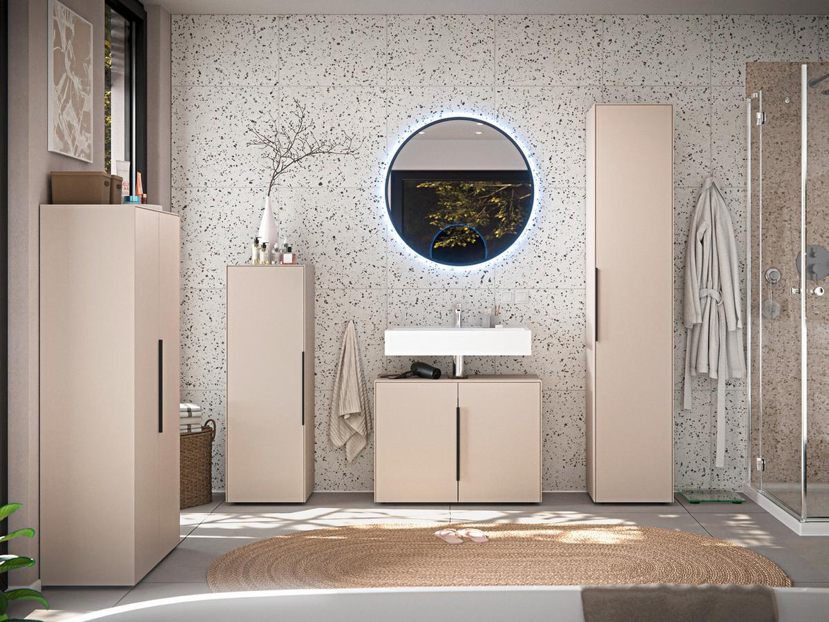 Waschbeckenunterschrank Vaduz Kashmir, B: 60cm - Kaschmir/Schwarz, Trend, Holzwerkstoff (60/60/33cm)