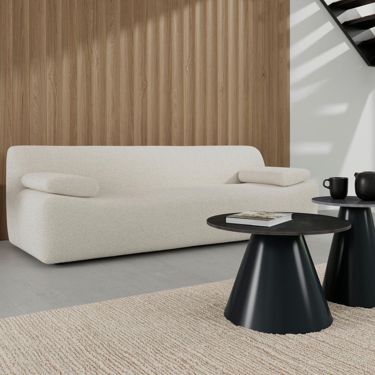 Pohovka SOPHIE, bílá žinylka, max. 360 kg - bílá/černá, Moderní, dřevo/textil (226/74/89cm) - Bessagi Home