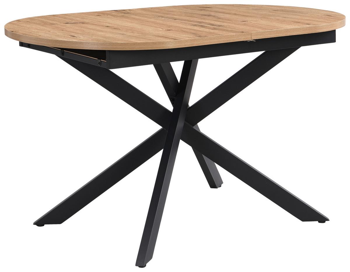 Esstisch ausziehbar Ezra 120-160x90 cm Wildeiche Dekor - Wildeiche/Schwarz, LIFESTYLE, Holzwerkstoff/Metall (120/75/90cm)