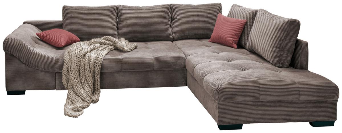 Rohová sedačka ALVITO, pravá, sivohnedý menčester - hnedá/koralová, Design, drevo/textil (298/202cm) - MID.YOU