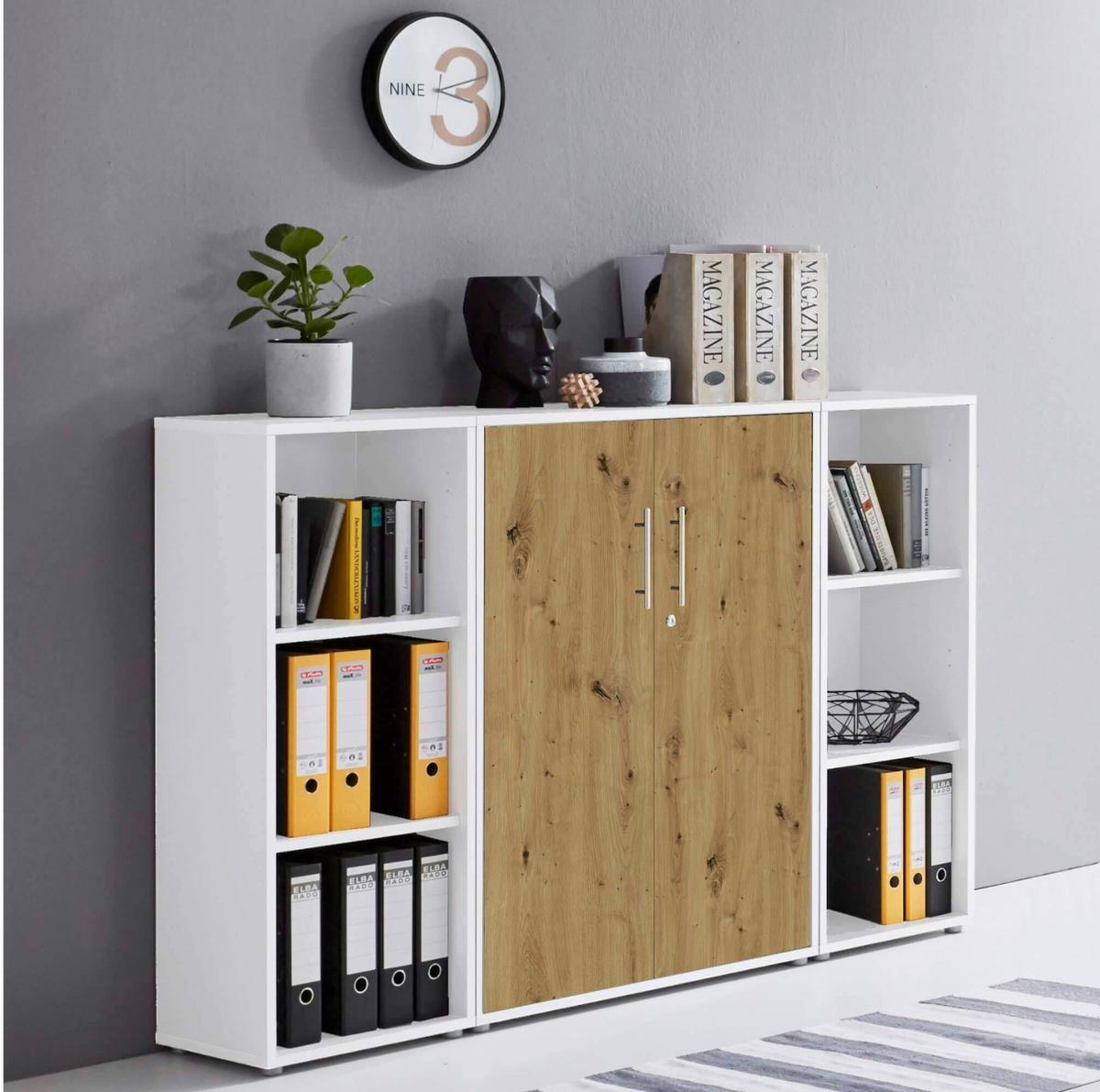 AKTENSCHRANK OFFICE EDITION - SW SET 2 - Weiß/Eiche Artisan, MODERN, Holzwerkstoff (172,6/113,6/33cm) - MID.YOU