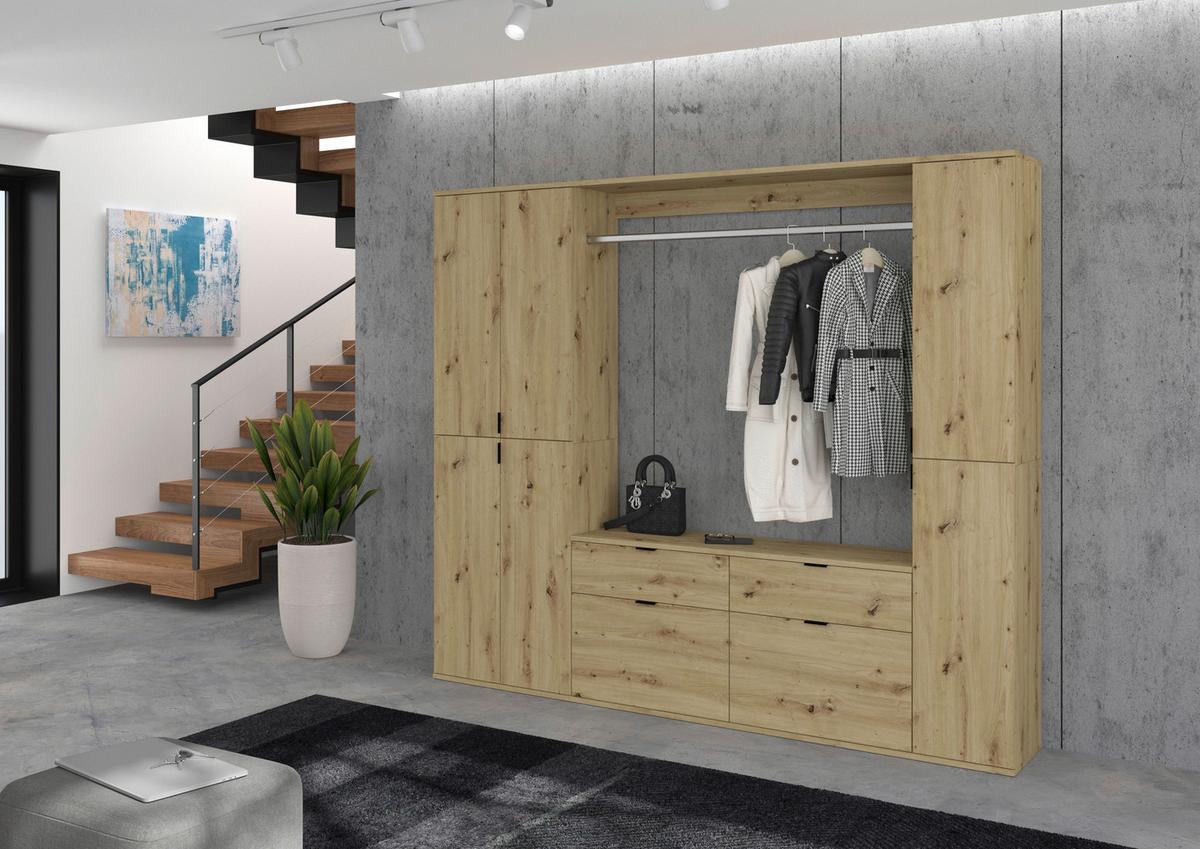 Garderobe Projekt X 2-teilig Eiche Artisan B: 121 Cm - KONVENTIONELL, Holzwerkstoff (121/61/34cm) - MID.YOU