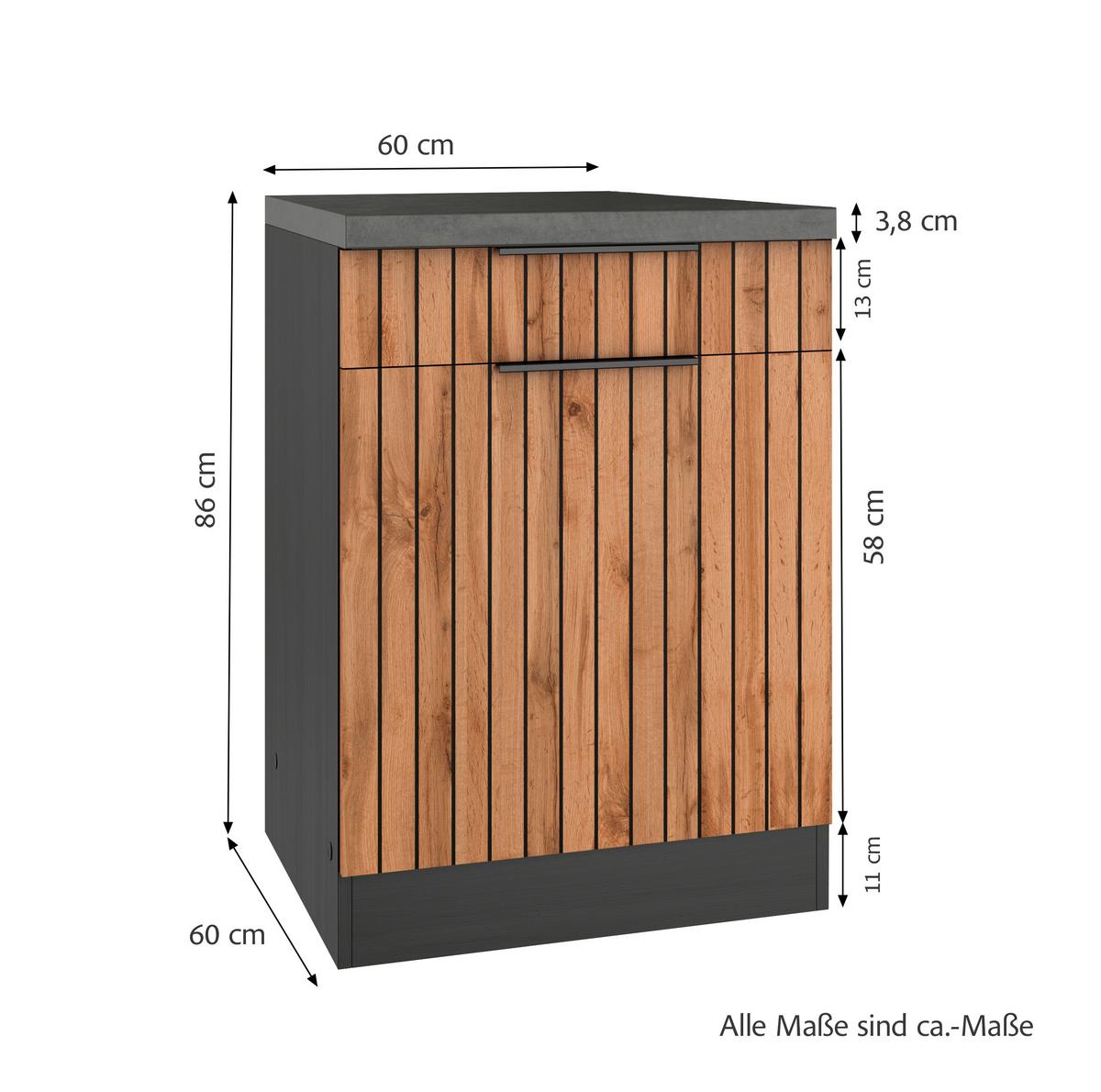 Küchenunterschrank Liverpool Graphit, Eiche Dekor B: 60 Cm - Schieferfarben/Eiche Wotan, Basics, Holzwerkstoff (60/86/60cm) - Held