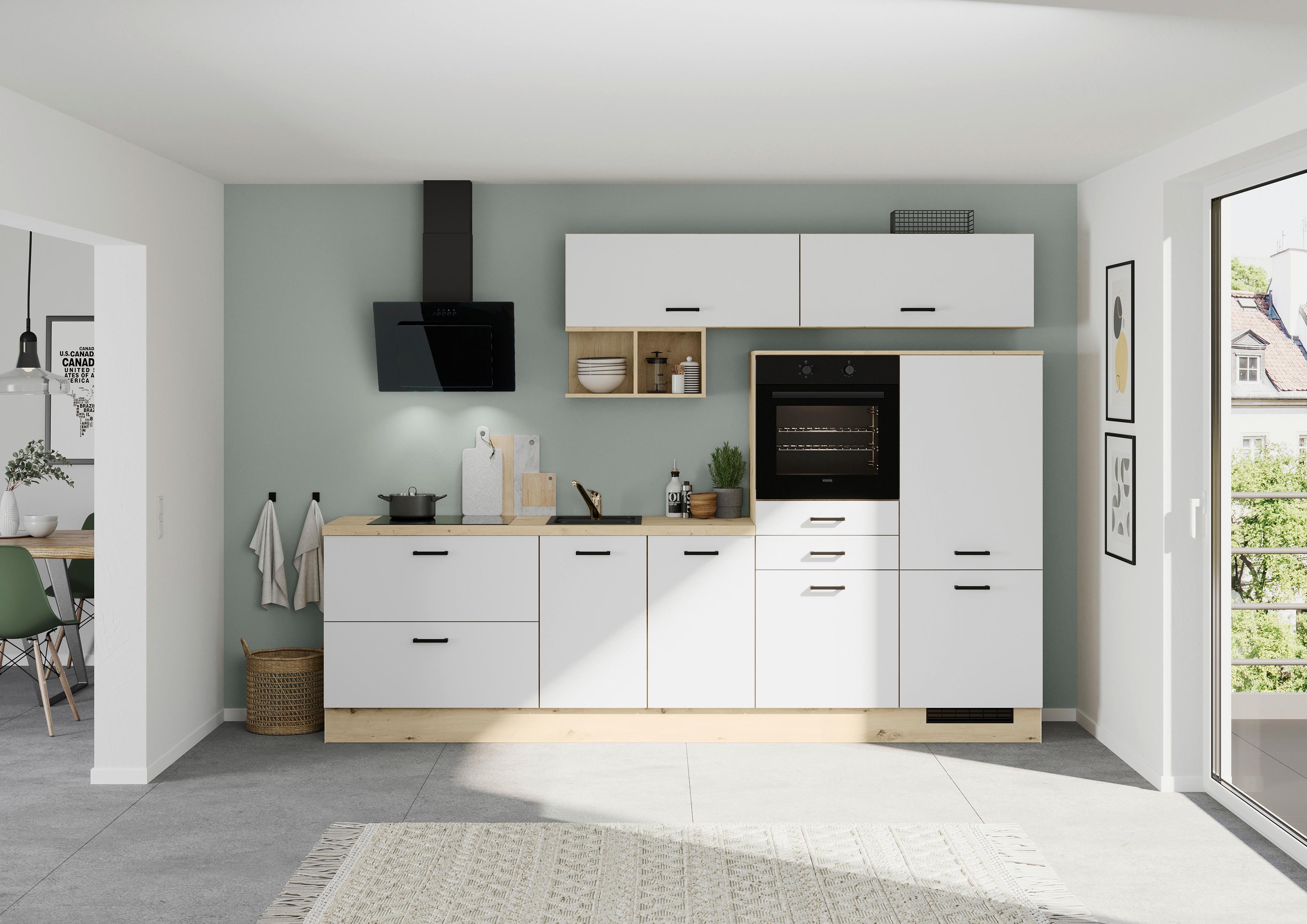 KÜCHENBLOCK IP1200 - Eichefarben/Weiß, Design, Holzwerkstoff (300cm) - Impuls
