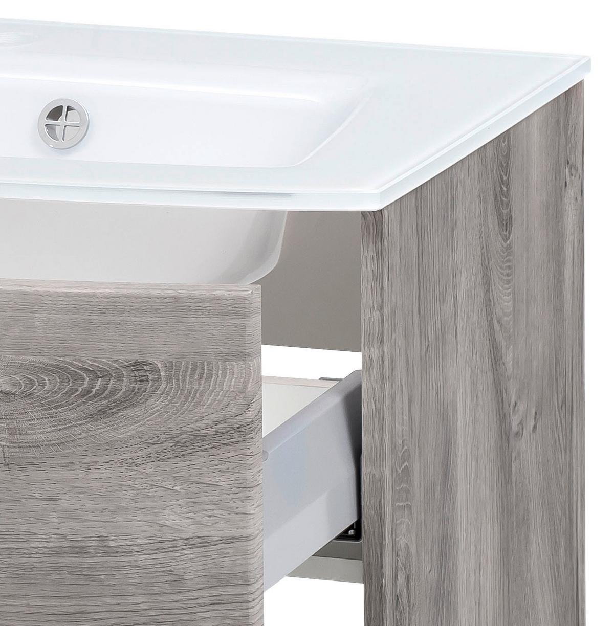 Waschbecken Mit Unterschrank Stockholm B: 80cm Grau Dekor - Eichefarben/Weiß, KONVENTIONELL, Glas/Holzwerkstoff (80cm) - Held