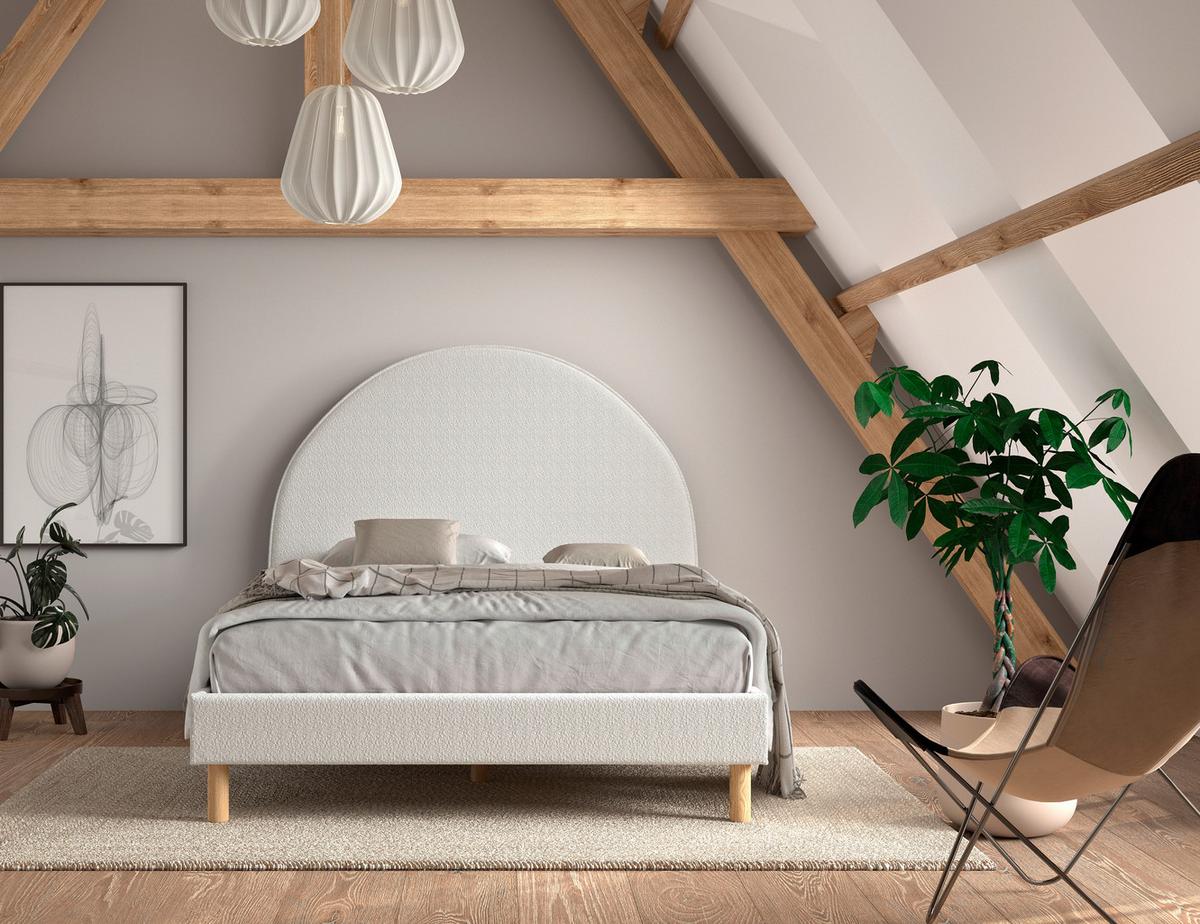 Postel pro děti a mládež s s roštem,140x200cm bílá,boucle - bílá/přírodní barvy, Romantický / Rustikální, dřevo/textil (140/200cm) - MID.YOU