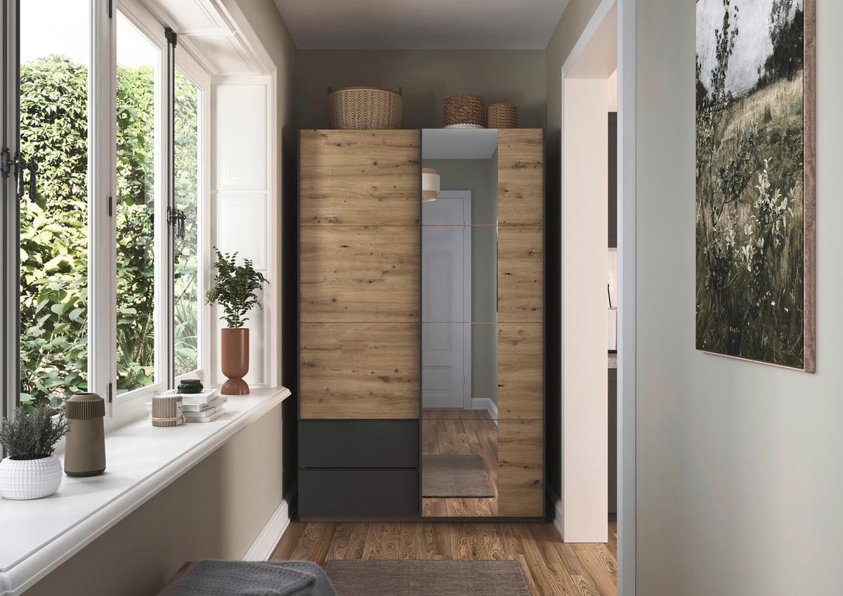 Schwebetürenschrank Stoke Grau Eiche Artisan Dekor - Eiche Artisan/Grau, MODERN, Holzwerkstoff (131/210/59cm) - Rauch Möbel