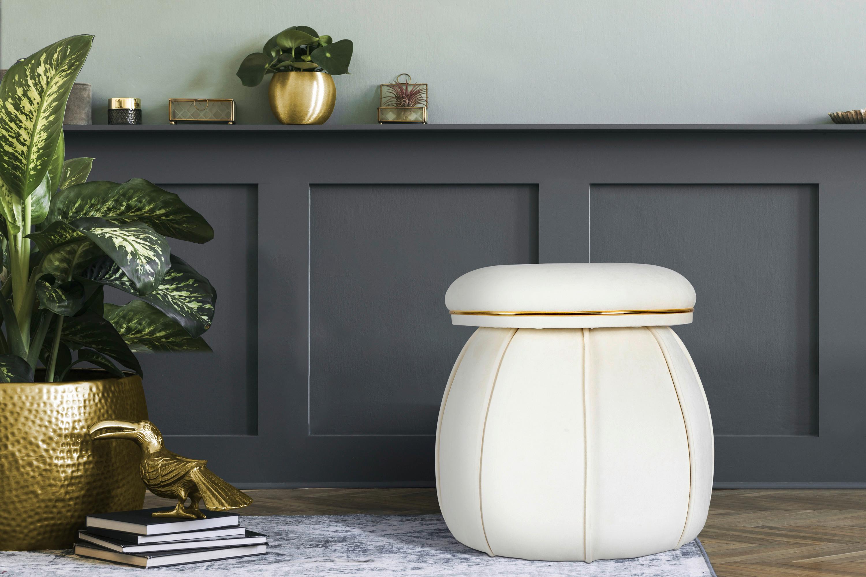 Hocker Corin 125 Goldfarben/Beige D: 51,5 cm - Beige/Goldfarben, Design, Textil (51,5/55cm) - Kayoom
