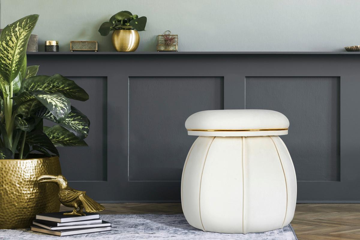 Hocker Corin 125 Goldfarben/Beige D: 51,5 cm - Beige/Goldfarben, Design, Textil (51,5/55cm) - Kayoom