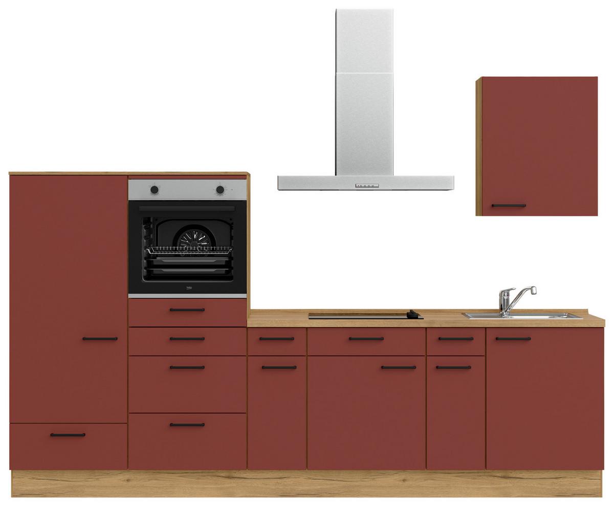 Küchenleerblock Easytouch Low-Line, L4 Links - Eichefarben/Rot, MODERN, Holzwerkstoff (300cm) - Nobilia