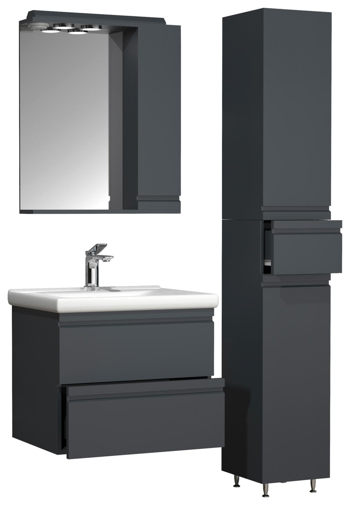 Badmöbel-Set 4-Tlg. Silora L B: 90 cm Anthrazit Dekor - Anthrazit/Weiß, MODERN, Glas/Keramik (90cm) - MID.YOU