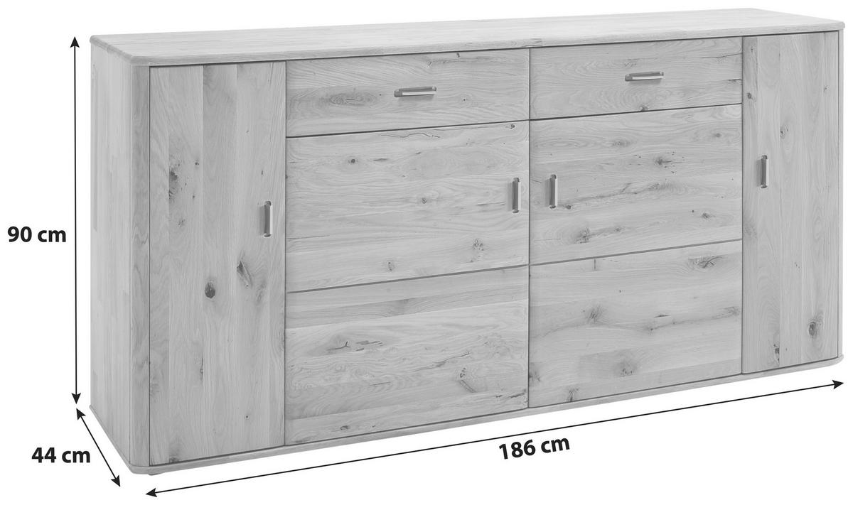 Sideboard Massiv 186 cm Ravello Eichefarben - Eichefarben, Design, Holz (186/90/44cm) - Livetastic