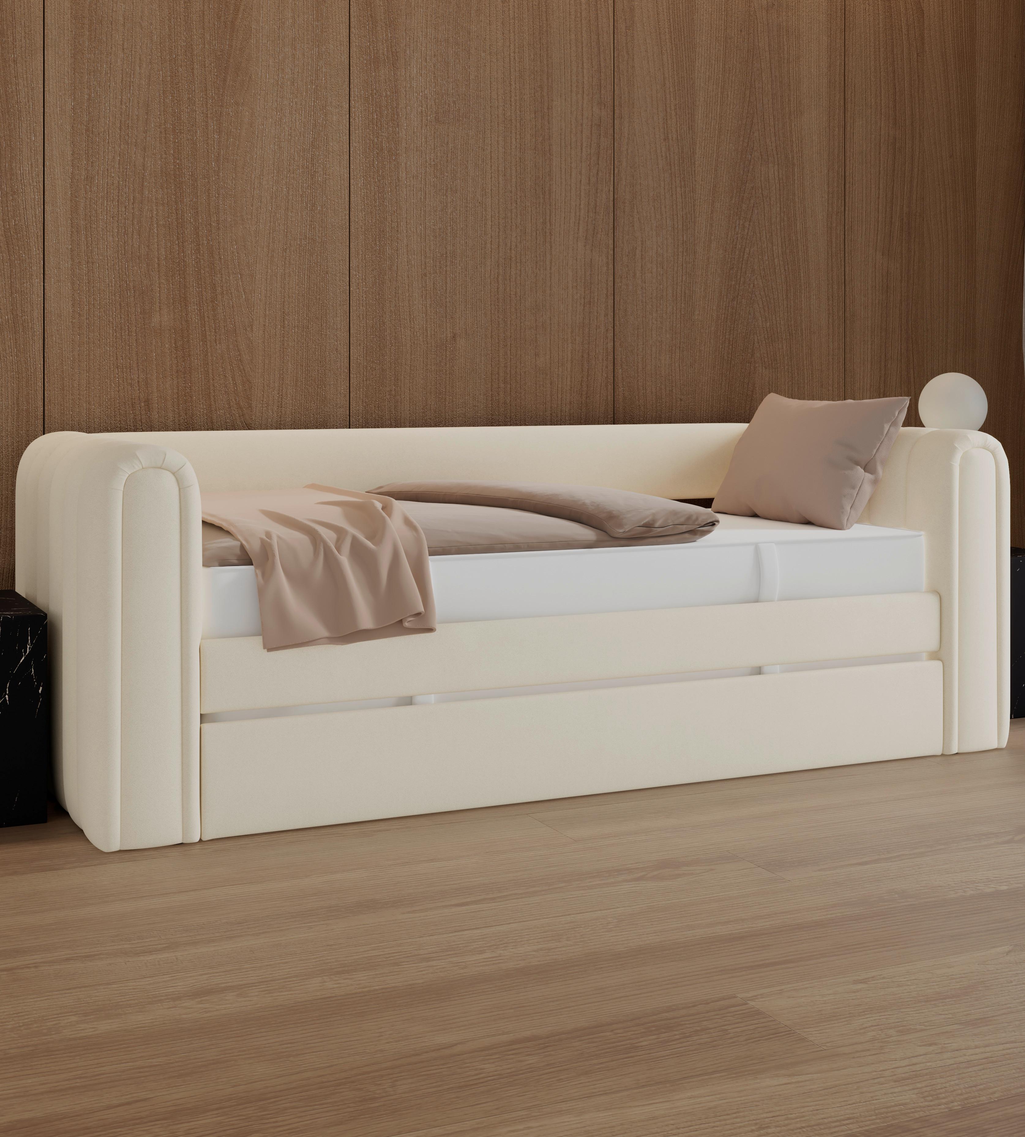 Výsuvná posteľ TASHA 90x200 cm, slonovinová - svetlohnedá/čierna, Modern, drevo/textil (90/200cm) - Bessagi Home