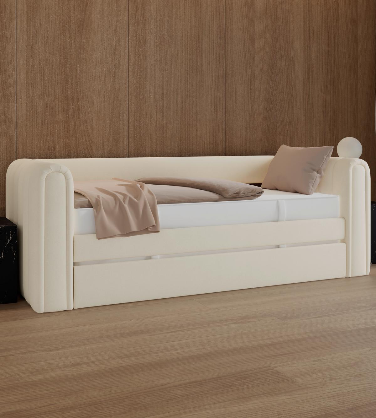 Výsuvná posteľ TASHA 90x200 cm, slonovinová - svetlohnedá/čierna, Modern, drevo/textil (90/200cm) - Bessagi Home