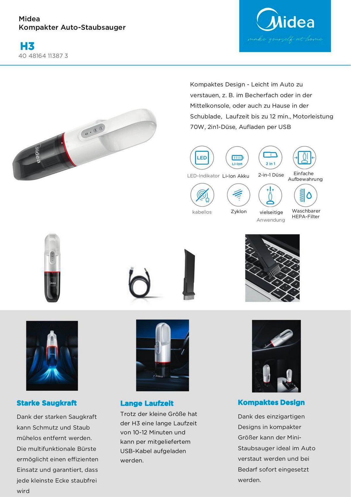 Akku-Handstaubsauger Robert - MODERN, Kunststoff (7,6/32,6/7,6cm) - Midea