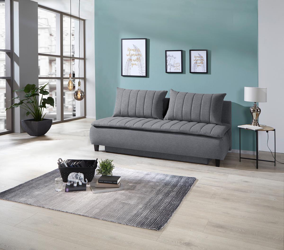 Boxspringsofa Mit Schlaffunkt. Und Bettkasten Marino Grau - Dunkelgrau/Schwarz, MODERN, Textil (208/102/96cm) - Luca Bessoni