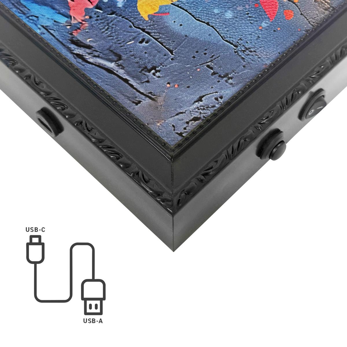 LED-Bild Neon Butterfly Balloon - Schwarz/Hellblau, Basics, Holzwerkstoff/Kunststoff (50/70/3,5cm)