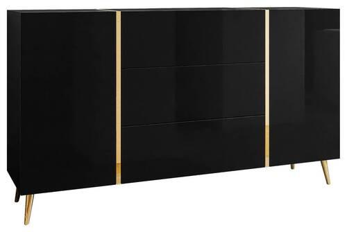 Kommode 158 cm Onyx, Schwarz Hochglanz - Schwarz Hochglanz/Goldfarben, Design, Holzwerkstoff (158/88/41,3cm) - MID.YOU