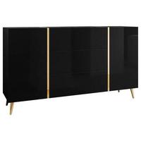Kommode 158 cm Onyx, Schwarz Hochglanz - Schwarz Hochglanz/Goldfarben, Design, Holzwerkstoff (158/88/41,3cm) - MID.YOU