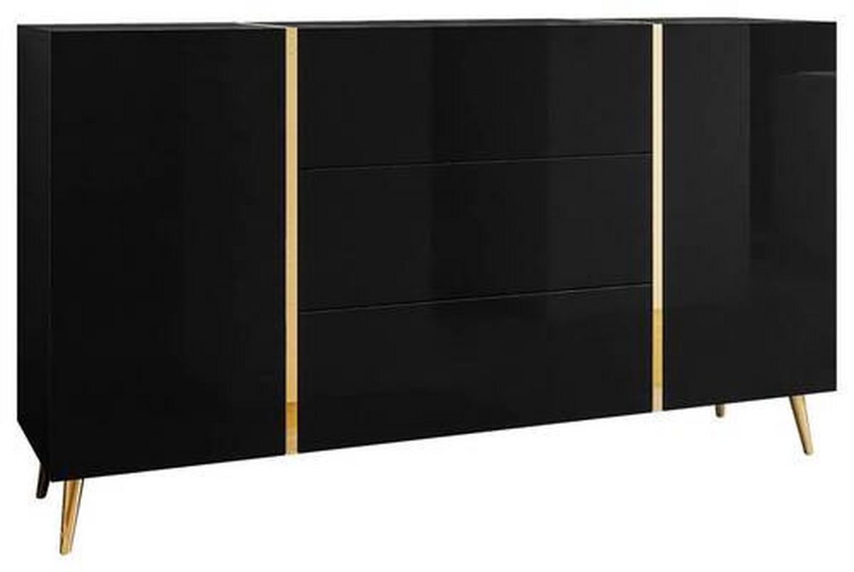 Kommode 158 cm Onyx, Schwarz Hochglanz - Schwarz Hochglanz/Goldfarben, Design, Holzwerkstoff (158/88/41,3cm) - MID.YOU