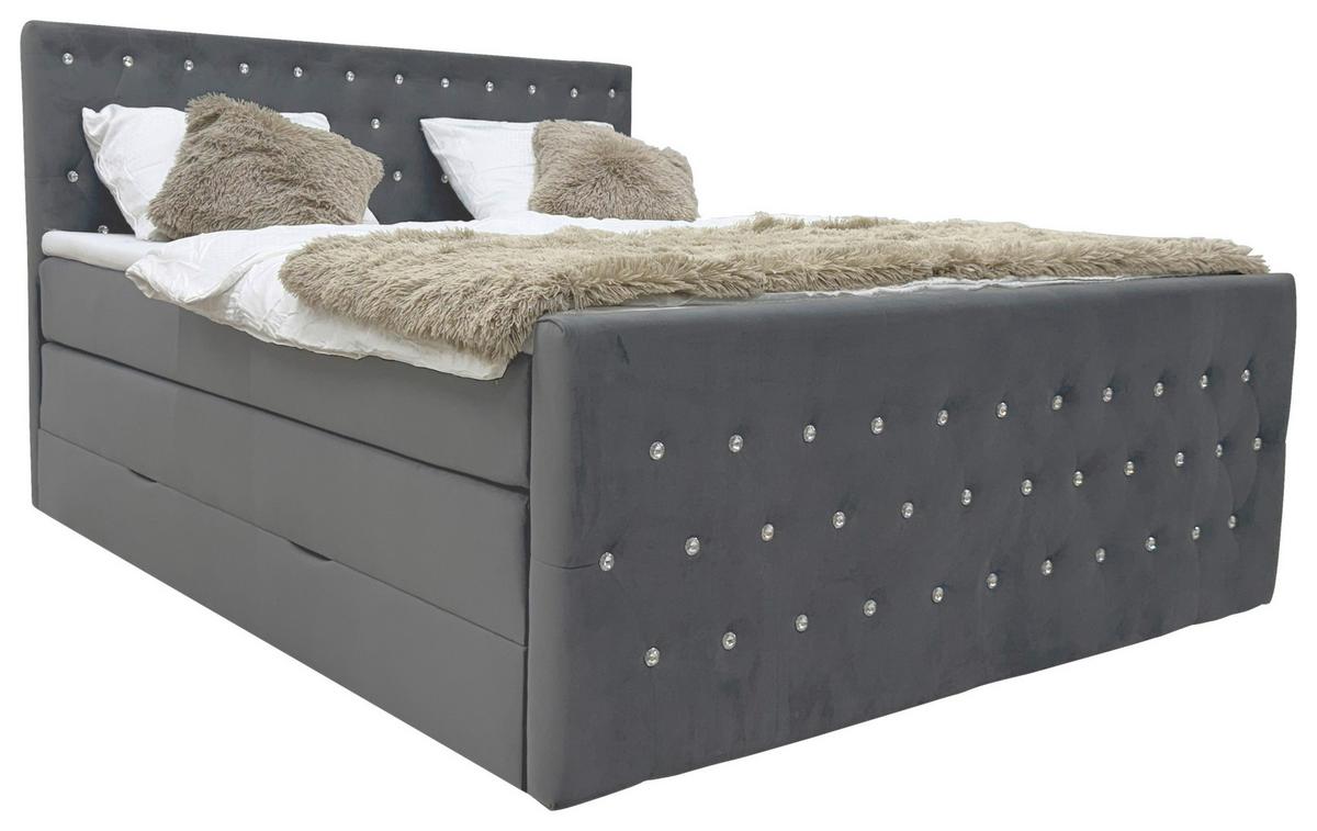 Boxspringbett Elza Graphitfarben, Lf: 180x200 cm - Graphitfarben, MODERN, Textil (180/200cm) - Livetastic