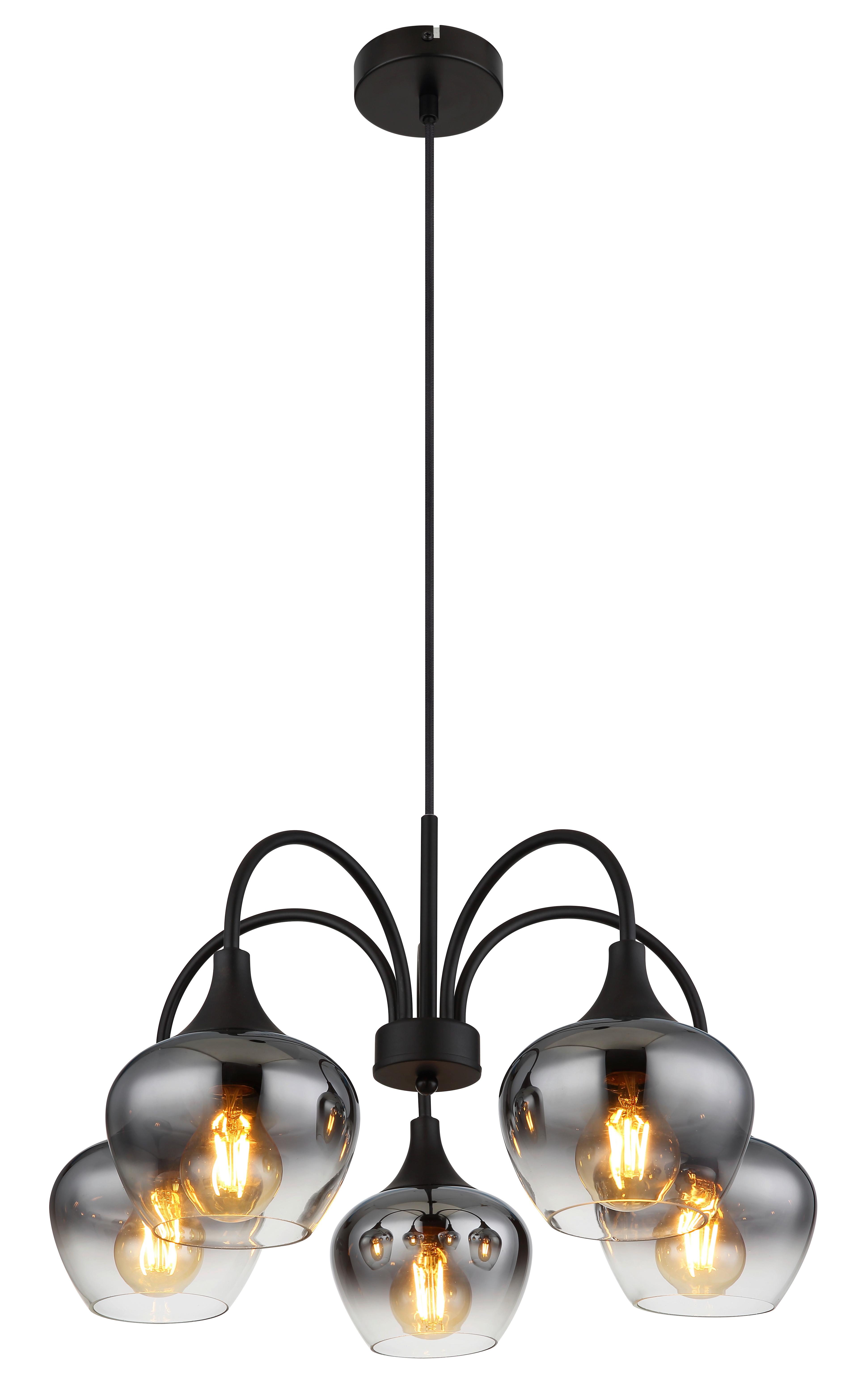 Hängeleuchte 15548-5h - Schwarz, Design, Glas/Textil (55/120cm) - Globo