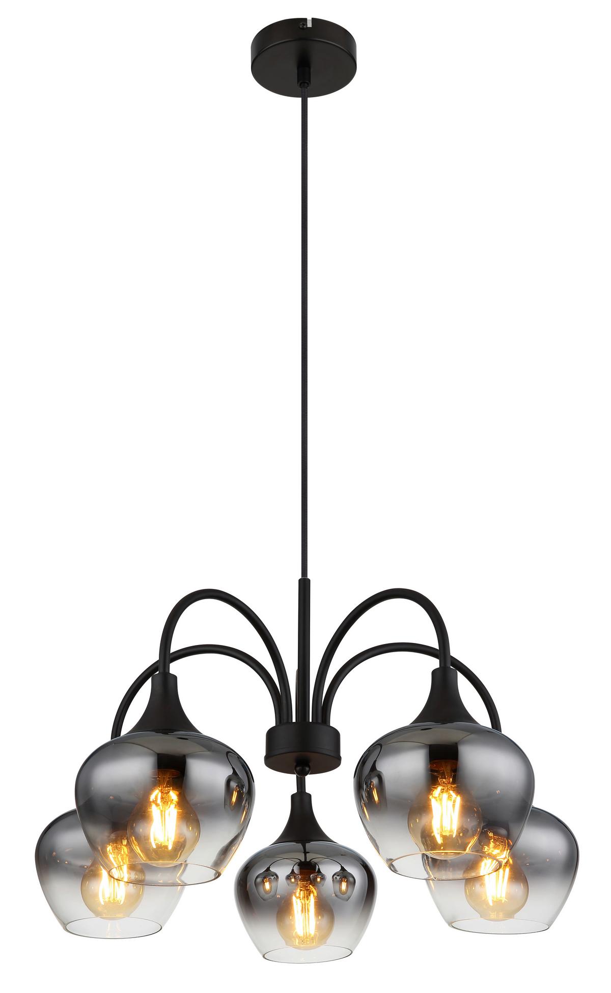 Hängeleuchte 15548-5h - Schwarz, Design, Glas/Textil (55/120cm) - Globo
