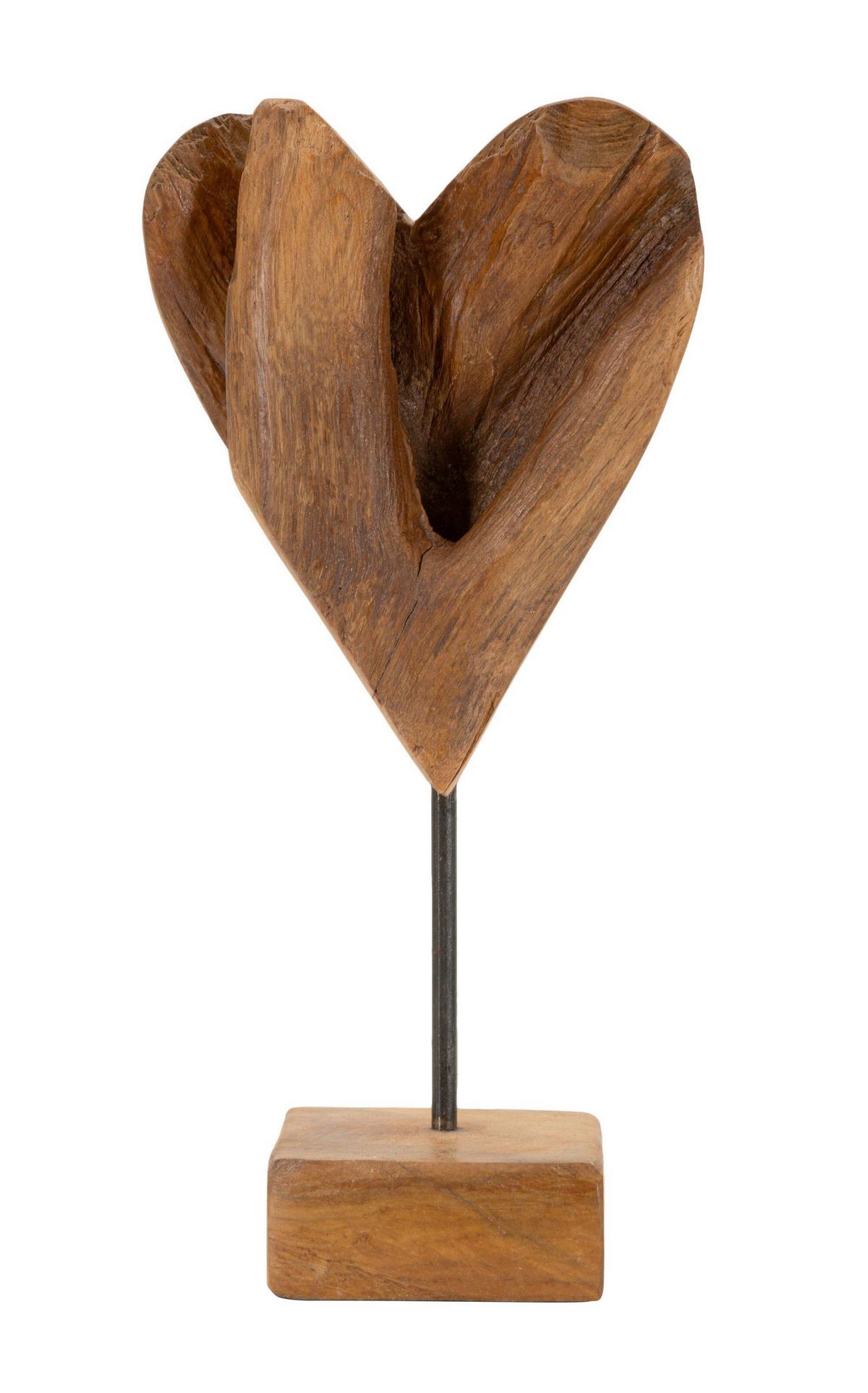 Skulptur Heart Teak Braun, B: 15 cm - Braun, Basics, Holz (15/35/10cm)