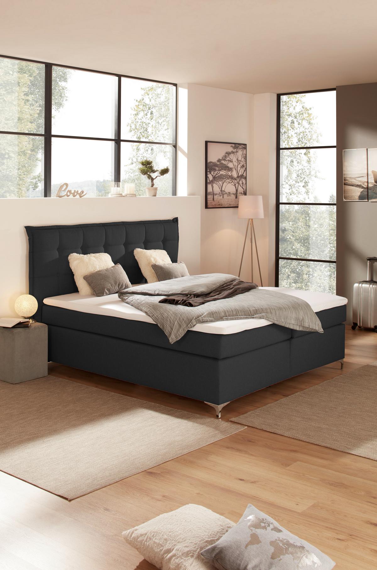 Boxspringbett Mit Topper 180x200 Fabio - Anthrazit, MODERN, Textil (180/200cm)