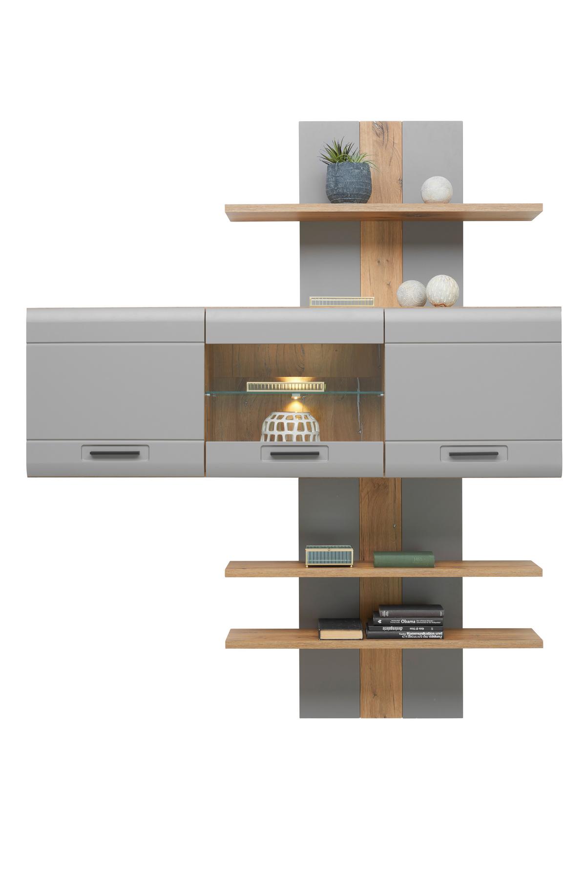 Wandregal Auris B: 100 cm Eiche Dekor 3 Fächer - Grau, MODERN, Holzwerkstoff (100/143/25cm) - Luca Bessoni