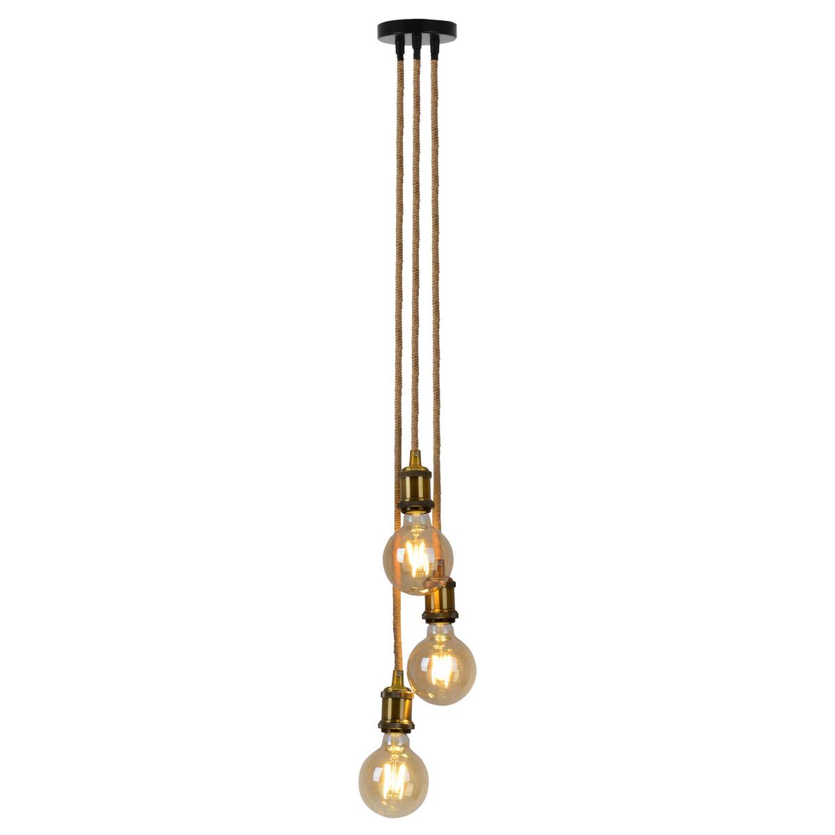 Hängeleuchte Näve H: ca. 87,5 cm 3-Flammig mit Hanfseil - Messingfarben/Naturfarben, Design, Naturmaterialien/Metall (17/17/87,5cm) - Näve