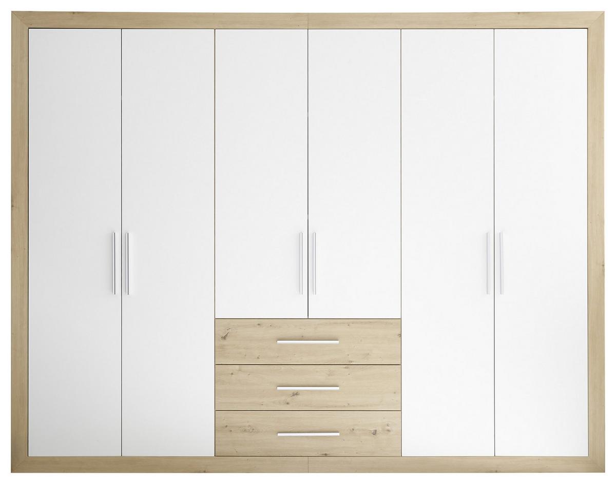 Drehtürenschrank+ Schubladen B 289cm Fernando, Eichef./Weiß - Eichefarben/Weiß, KONVENTIONELL (289/225/59cm) - MID.YOU