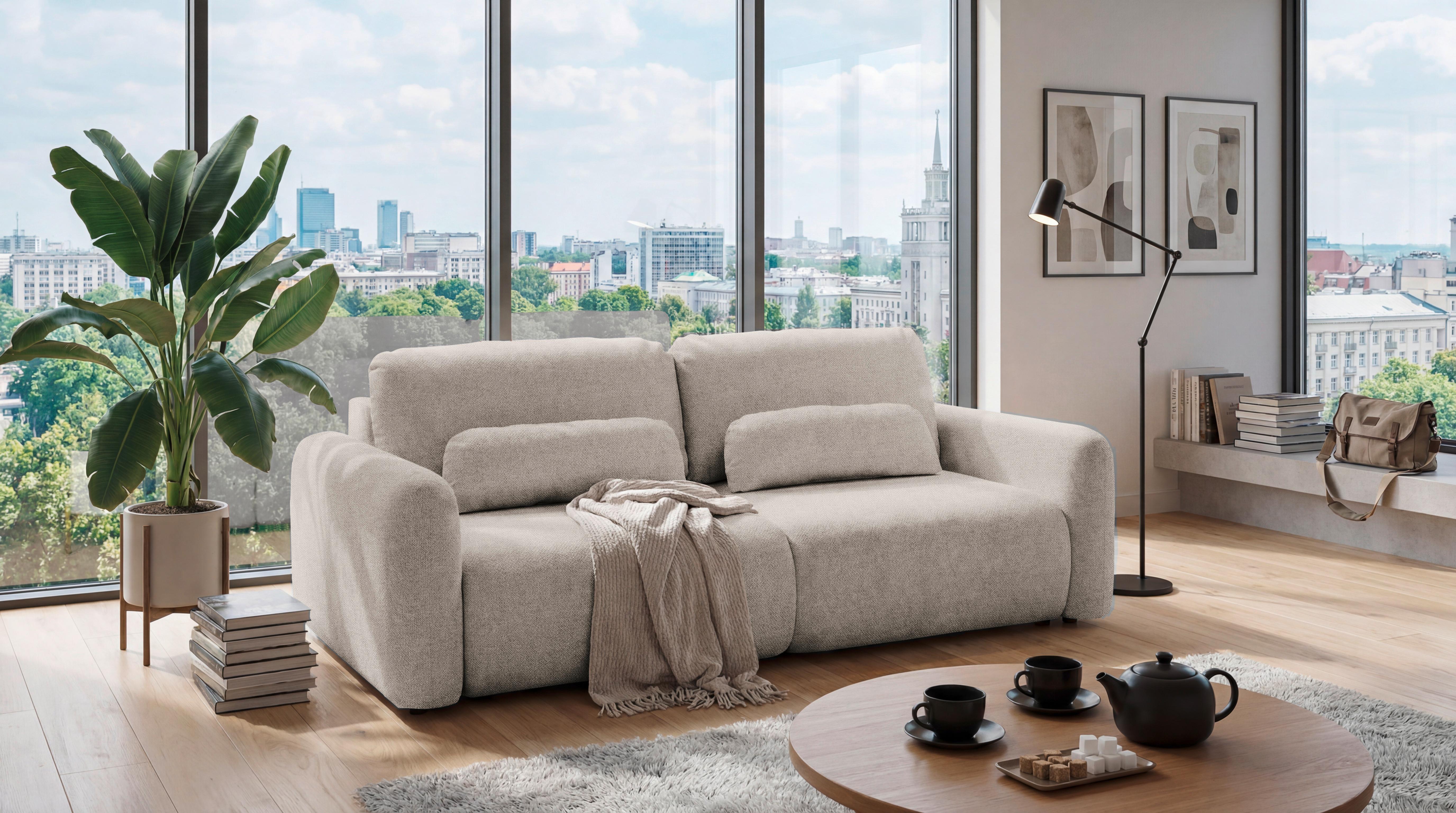 Schlafsofa Bubble 2 Beige, B: 240cm - Beige/Schwarz, MODERN, Textil (240/89/122cm) - MID.YOU