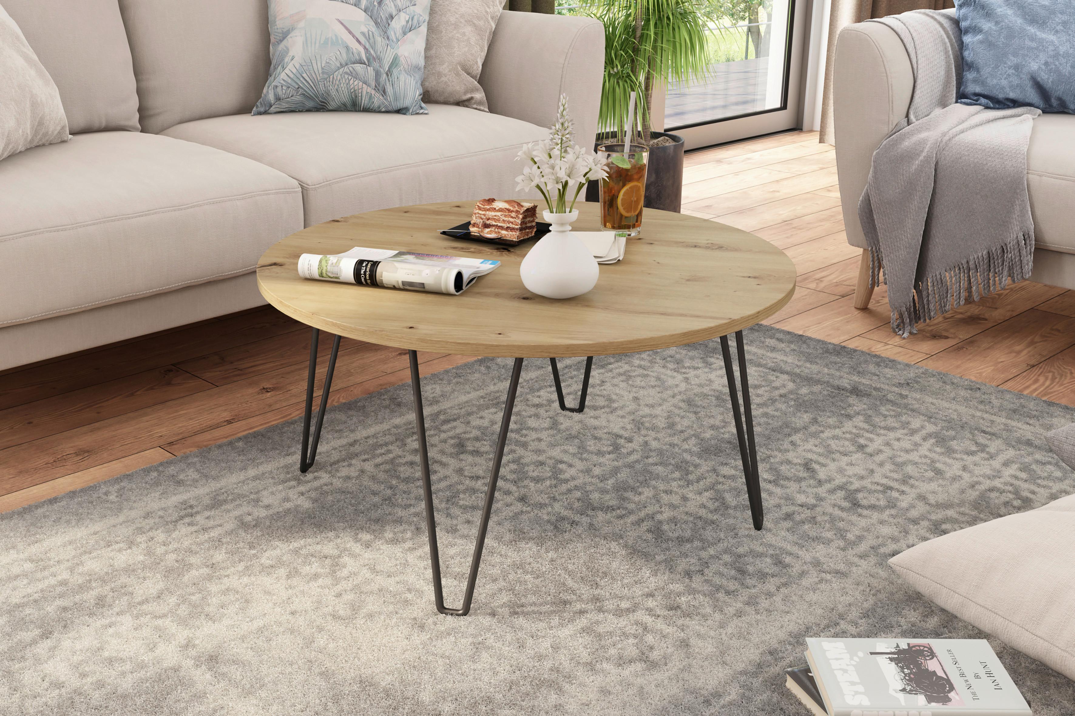 Couchtisch Rund Flair Schwarz/eiche Artisan Dekor - Schwarz/Eiche Artisan, KONVENTIONELL, Holzwerkstoff/Metall (80/80/40cm) - MID.YOU