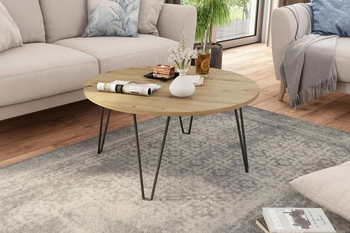 Couchtisch Rund Flair Schwarz/eiche Artisan Dekor - Schwarz/Eiche Artisan, KONVENTIONELL, Holzwerkstoff/Metall (80/80/40cm) - MID.YOU