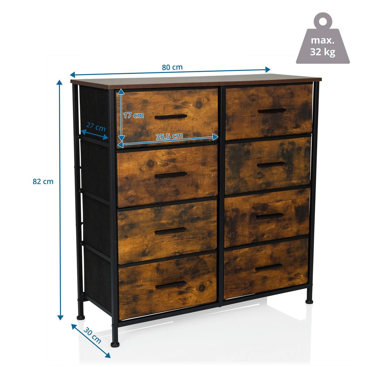 Kommode Ragala Light Eichefarben B: 80 Cm - Eichefarben/Schwarz, MODERN, Holzwerkstoff/Textil (80/82/30cm) - MID.YOU