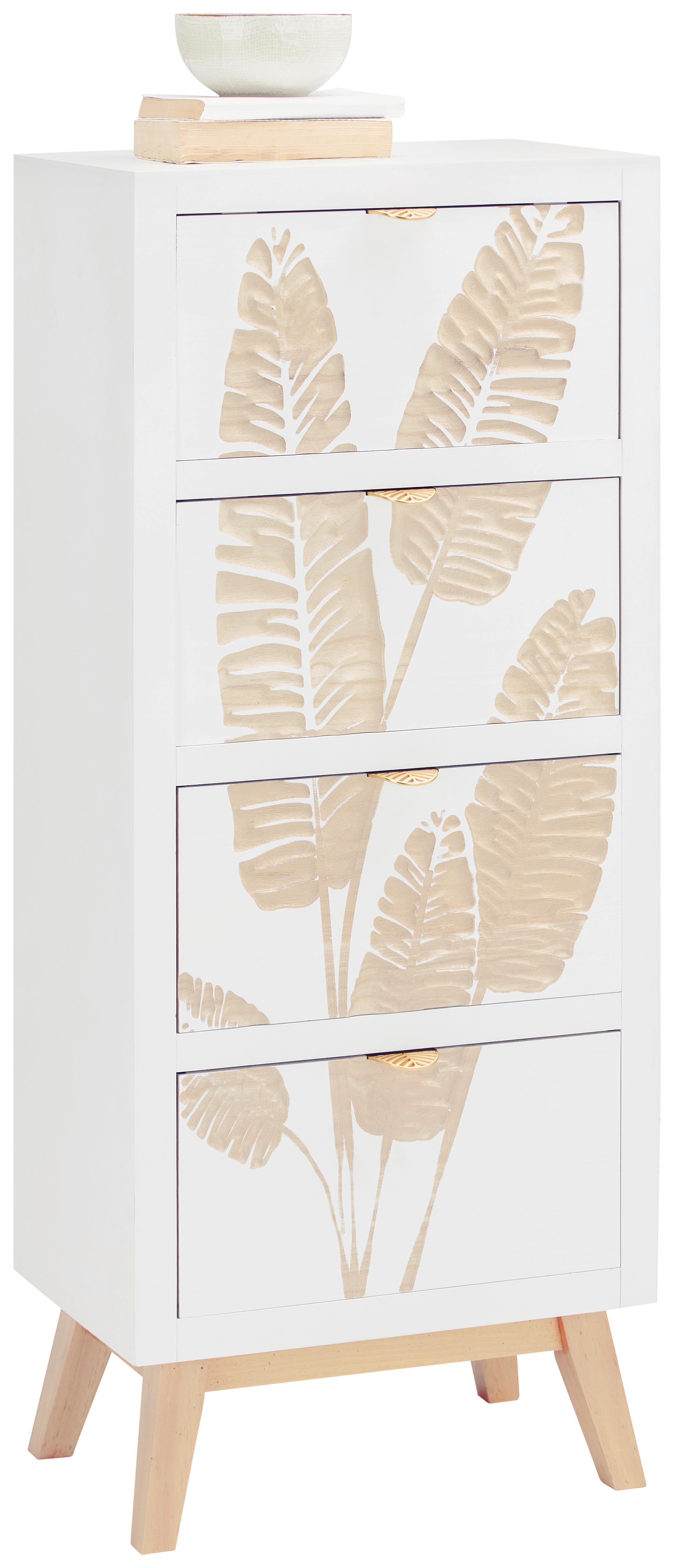 KOMODA LEAFS - bílá/přírodní barvy, Lifestyle, kov/dřevo (45/109/30cm) - Premium Living