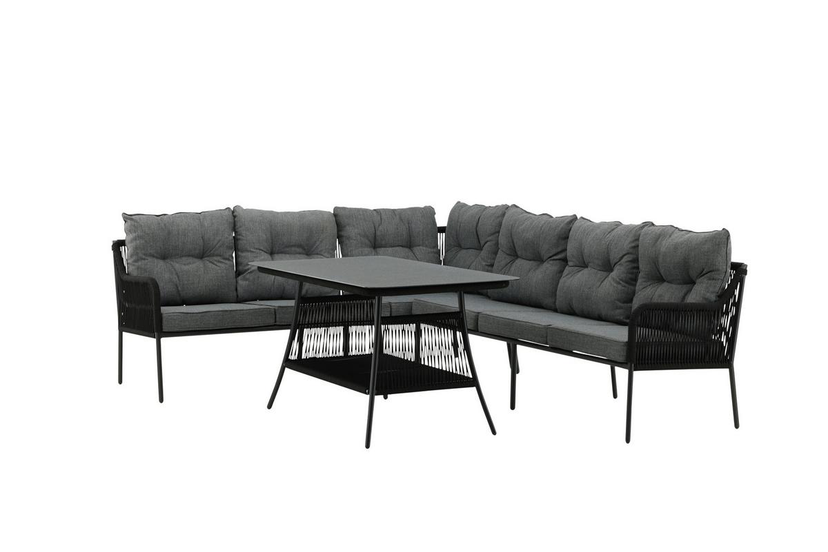 Loungegarnitur 2-tlg Berlin Metall/glas/dekor Mit Kissen - Schwarz, KONVENTIONELL, Metall (173/196cm) - Gardenson