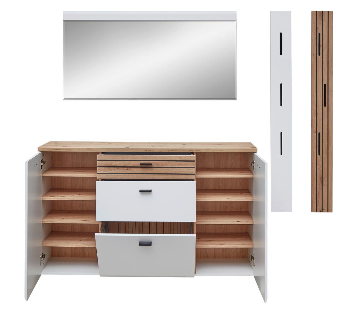 Garderobe Fresno Weiß/Eiche Artisan, B: 222 cm - Schwarz/Weiß, Design, Glas/Holzwerkstoff (222/180/34cm) - Livetastic