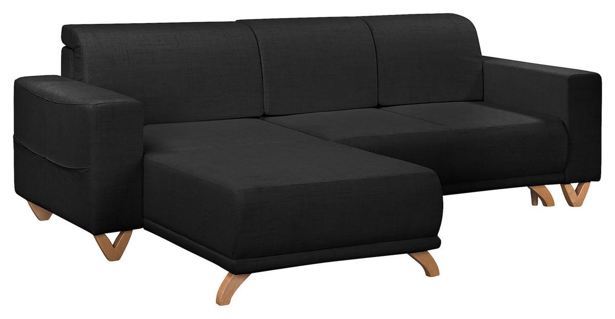Ecksofa Bella Schwarz S: 257x174 cm - Wengefarben/Schwarz, Design, Textil (257/174cm) - Livetastic