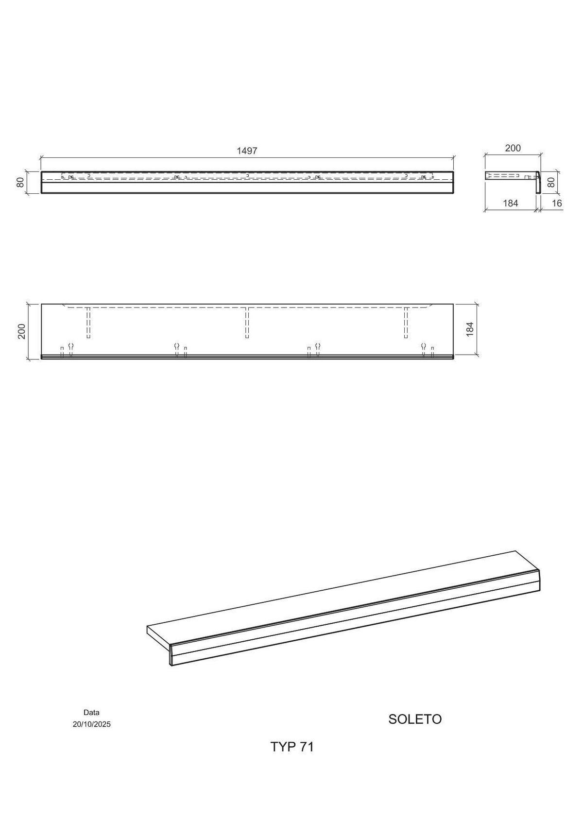 Wandboard Soleto Eichefarben B: 150cm - Eichefarben, Design, Holzwerkstoff (150/8/20cm) - MID.YOU