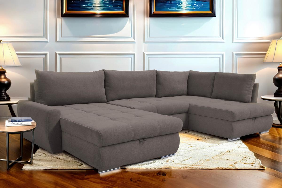 Ecksofa Canion - Chromfarben/Graubraun, Design, Textil (174/322/173cm) - Livetastic