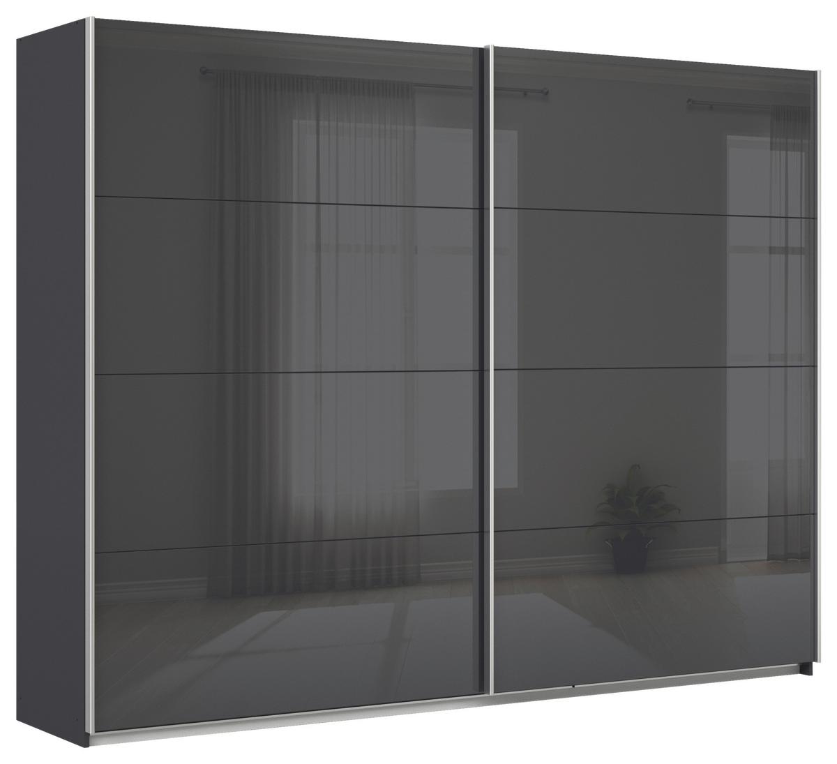 Tolóajtós Szekrény Feldkirch 271/210cm - magasfényű antracit/antracit, Modern, faalapú anyag/Üveg (271/210/62cm)