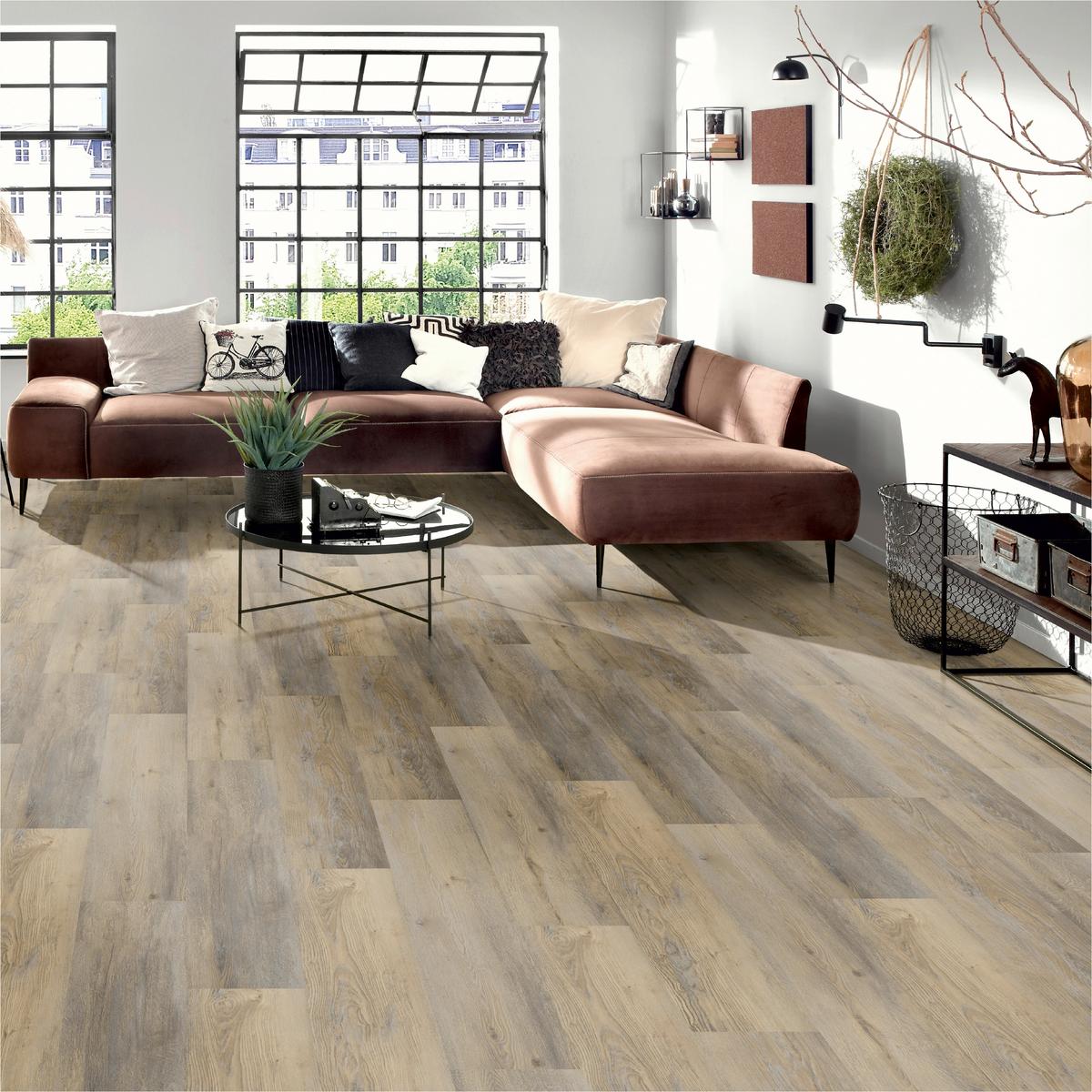 Designboden Eichefarben/Sand /Grau Landhausdiele Stärke 4,8mm - Sandfarben/Eichefarben, Basics, Kunststoff (122/23/0.48cm)