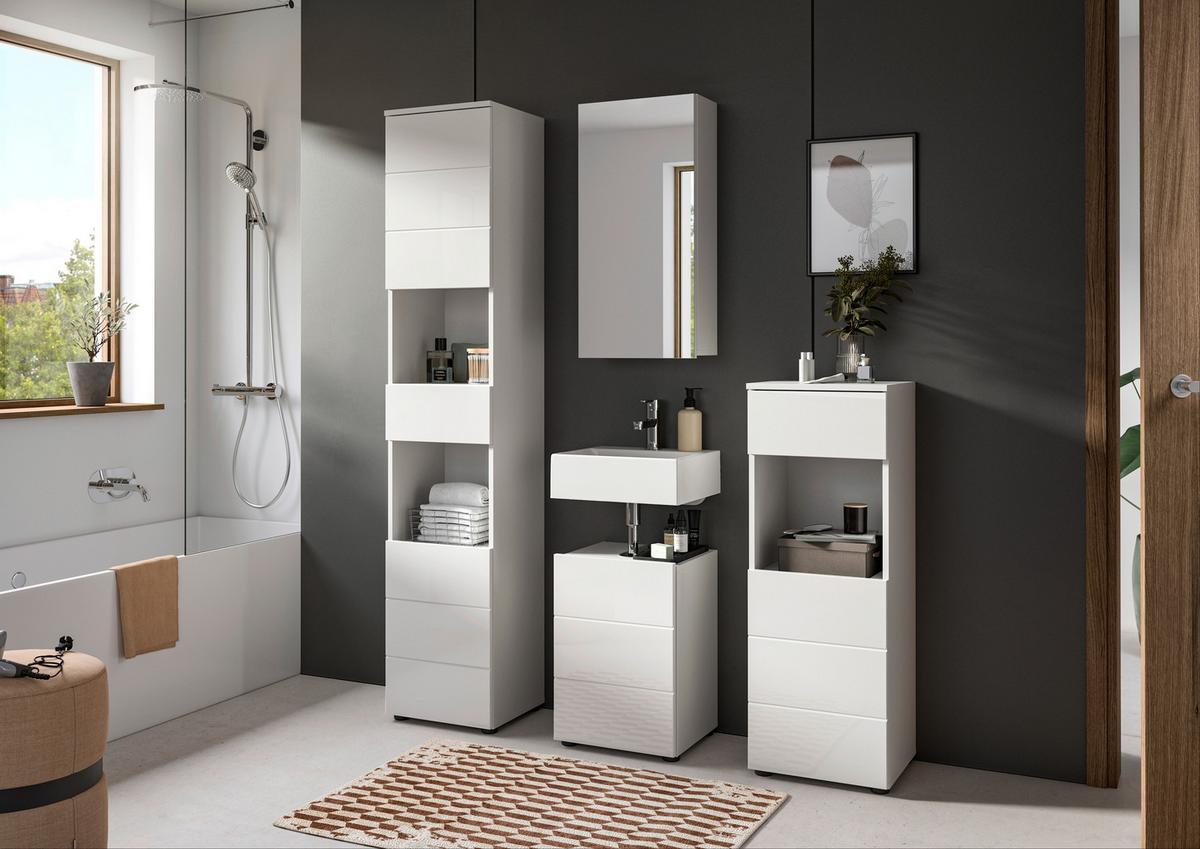 Badezimmer Vira Weiß B: 114 cm - Weiß Hochglanz/Schwarz, MODERN, Holzwerkstoff (114cm) - MID.YOU