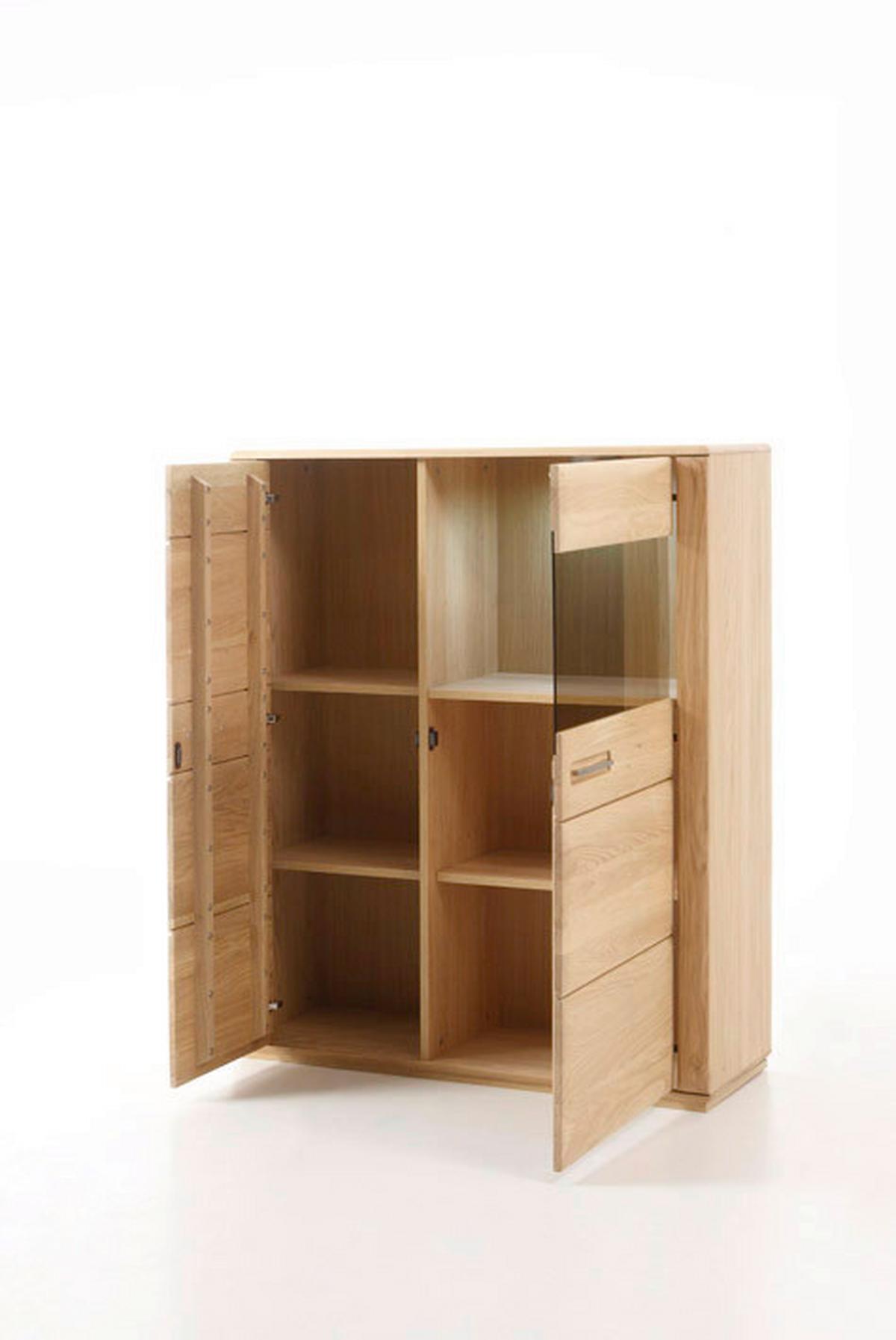 Highboard teilmassiv B: 107 cm Sena Eichefarben - Eichefarben, Design, Glas/Holz (107/131/38cm) - Livetastic