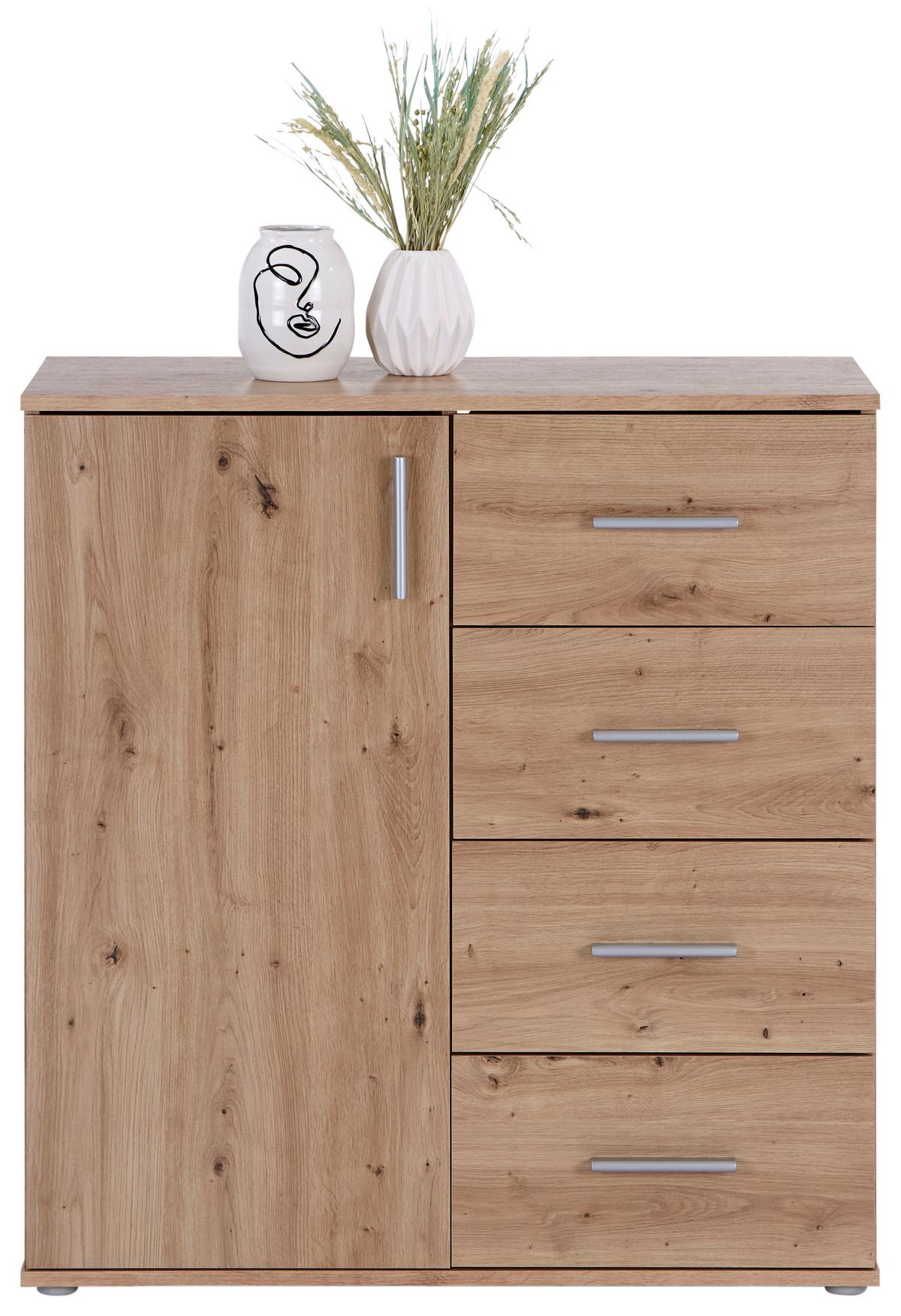 KOMODA INA 02 - dub artisan/hliníková, Modern, kompozitné drevo/plast (88,2/94,8/38,3cm)