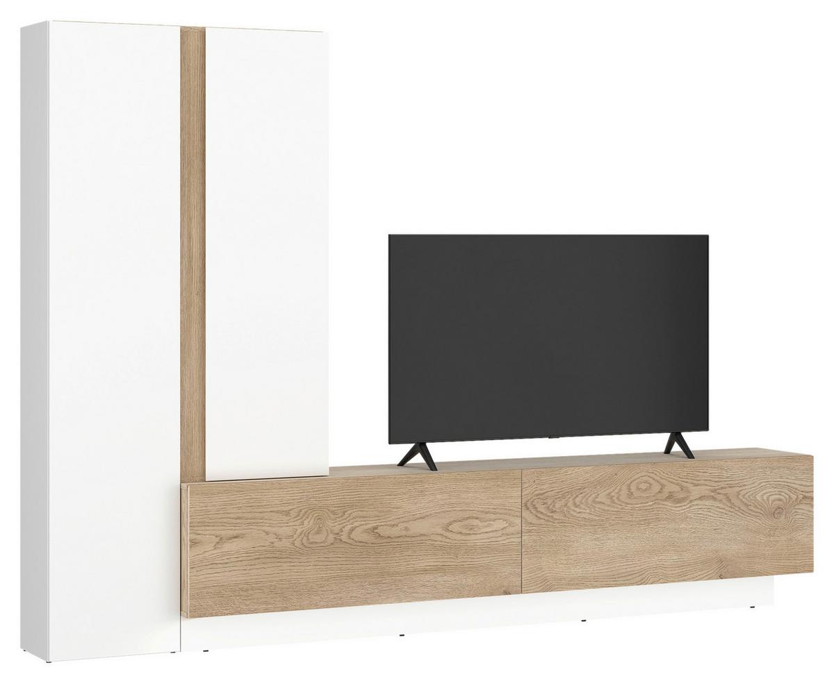 Obývací stěna MILAZZO - bílá/barvy dubu, Moderní, kompozitní dřevo/plast (260/190,5/39,6cm) - Modern Living