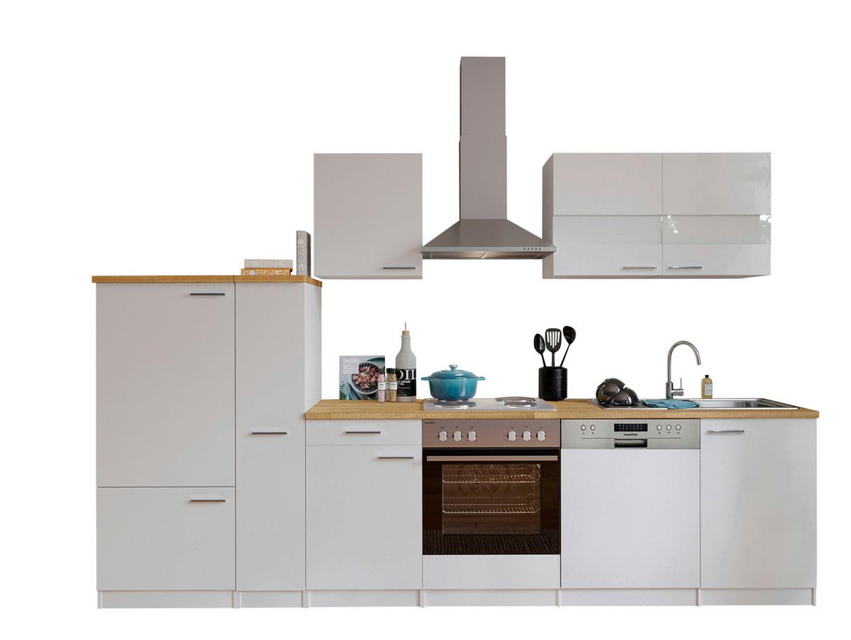 Küchenzeile ohne Geräte B: 310 cm Weiß/Nussbaum Dekor, Modern - Nussbaumfarben/Weiß, Basics, Holzwerkstoff (310/200/60cm) - Respekta